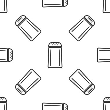 Gri tuz ve biber ikonu beyaz arka planda izole edilmiş kusursuz desen. Yemek pişirme baharatları. Vektör İllüstrasyonu