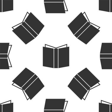 Gri açık kitap simgesi beyaz arka planda yalıtılmış Dikişsiz desen. Vektör Illustration