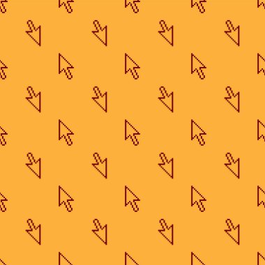 Kırmızı piksel ok imleç simgesi kahverengi arka planda izole Dikişsiz desen. Vektör Illustration