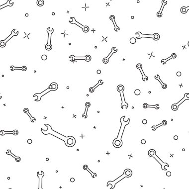 Siyah çizgi anahtarı simgesi beyaz arka planda izole Dikişsiz desen. Anahtar tamir aracı. Servis aracı sembolü. Vektör Illustration