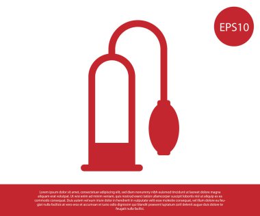 Red Penis pump icon isolated on white background. Penis enlarger. Sex toy for men. Vacuum pump with a blower to increase the penis. Vector Illustration