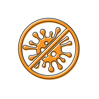 Turuncu stop virüs, bakteri, mikroplar ve mikrop simge beyaz arka planda izole. Antibakteriyel ve antiviral savunma, koruma enfeksiyonu. Vektör Illustration