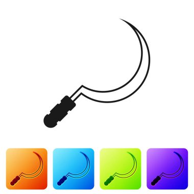 Beyaz arka planda izole siyah orak simgesi. Kanca işaretini yeniden takıyor. Renk kare düğmelerinde simgeyi ayarlayın. Vektör Illustration