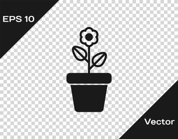 Fleur grise en pot icône isolée sur fond transparent. Plante poussant en pot. Panneau végétal en pot. Illustration vectorielle — Image vectorielle