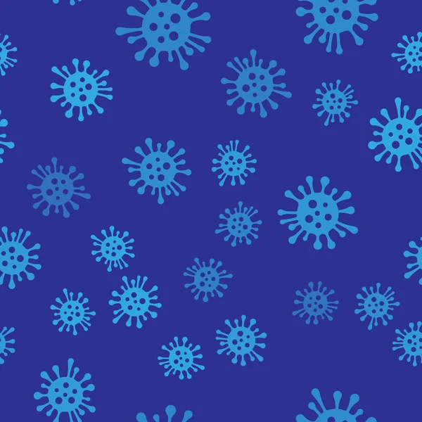 Niebieski bakterie ikona na białym tle bez szwu wzór na niebieskim tle. Bakterie i zarazki, powodując chorobę mikroorganizmów, rak komórek, drobnoustroje, wirus, grzyby. Ilustracja wektorowa — Wektor stockowy
