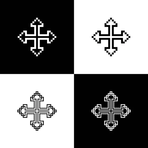 Definir setas Pixel em quatro direções ícone isolado no fundo preto e branco. Sinal de movimento do cursor. Ilustração vetorial — Vetor de Stock