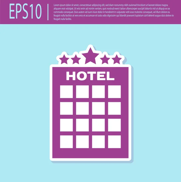 Retro purple Hotel building icon isolated on turquoise background. Vector Illustration — Stock Vector