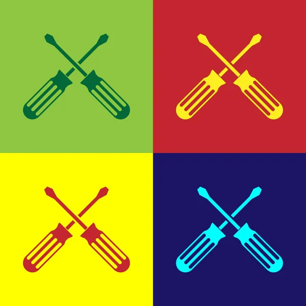 Icône Tournevis croisés de couleur isolé sur fond de couleur. Symbole d'outil de service. Illustration vectorielle — Image vectorielle