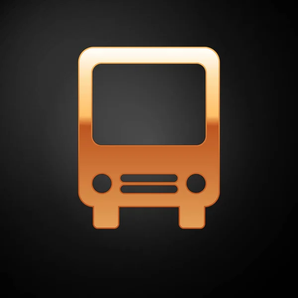 Ícone Gold Bus isolado no fundo preto. Conceito de transporte. Sinal de transporte de ônibus. Símbolo do turismo ou veículo público. Ilustração vetorial — Vetor de Stock