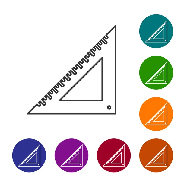 Иконка треугольной линейки серой линии изолирована на белом фоне. Символ прямолинейности. Геометрический символ. Установите значок на кнопки цветного круга. Векторная миграция — стоковый вектор