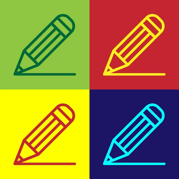 Kleur potlood en lijn pictogram geïsoleerd op kleur achtergrond. Onderwijs teken. Teken-en educatieve tools. School kantoor symbool. Vector illustratie — Stockvector