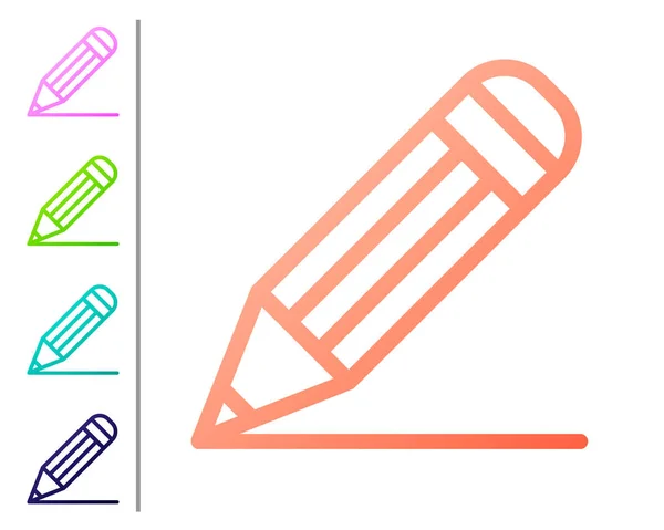 Coral Pencil i ikona linii izolowane na białym tle. Znak edukacyjny. Narzędzia rysunkowe i edukacyjne. Symbol biura szkolnego. Ustawianie ikon kolorów. Ilustracja wektorowa — Wektor stockowy