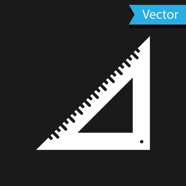Fehér háromszög vonalzó ikon elszigetelt fekete háttér. Egyenes élű szimbólum. Geometrikus szimbólum. Vektorillusztráció — Stock Vector