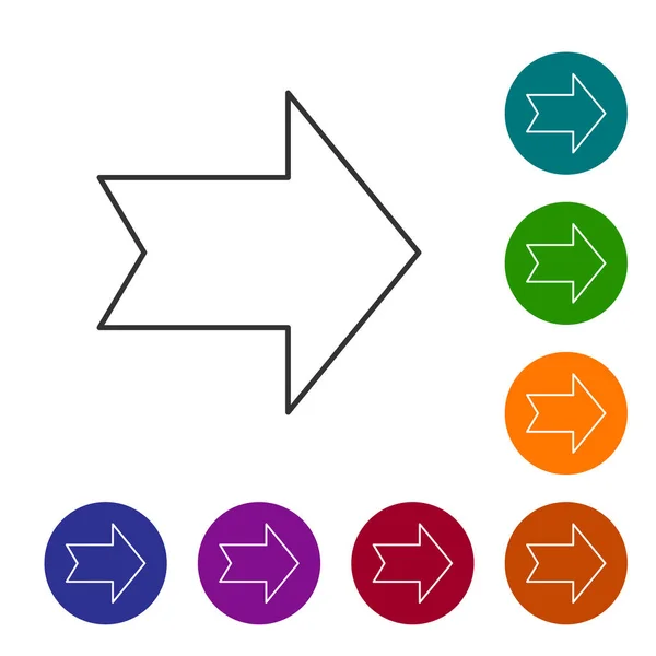 Ligne grise Icône flèche isolée sur fond blanc. Direction Arrowhead symbole. Panneau indicateur de navigation. Définir l'icône dans les boutons de cercle de couleur. Illustration vectorielle — Image vectorielle