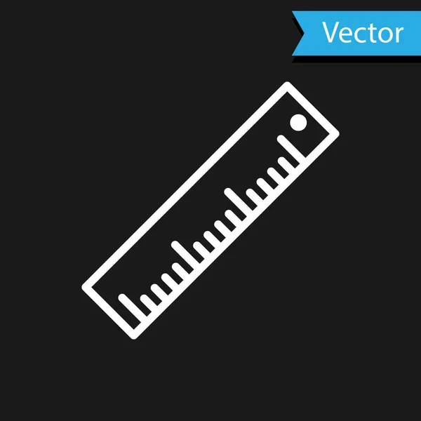 Weißes Linealsymbol isoliert auf schwarzem Hintergrund. Geradliniges Symbol. Vektorillustration — Stockvektor