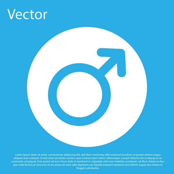 Blaues männliches Gender-Symbol auf blauem Hintergrund. weißer Kreis-Knopf. Vektorillustration — Stockvektor