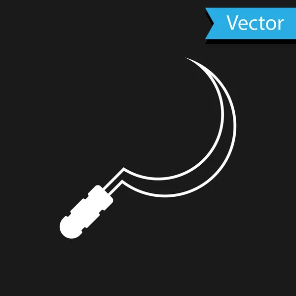 Weißes Sichelsymbol isoliert auf schwarzem Hintergrund. Hakenschild ernten. Vektorillustration — Stockvektor