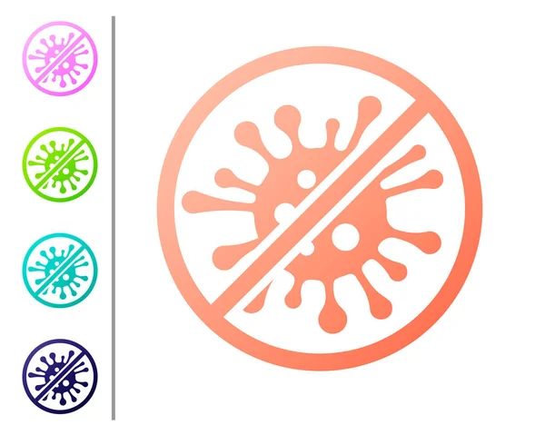 Korallen Stop-Virus, Bakterien, Keime und Mikroben Symbol isoliert auf weißem Hintergrund. antibakterielle und antivirale Abwehr, Schutzinfektion. Farbsymbole setzen. Vektorillustration — Stockvektor