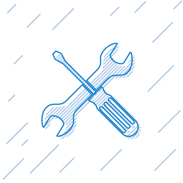 Modrý spojnicový šroubovák a nástroje s klíčem izolované na bílém pozadí. Symbol servisního nástroje. Vektorová ilustrace — Stockový vektor