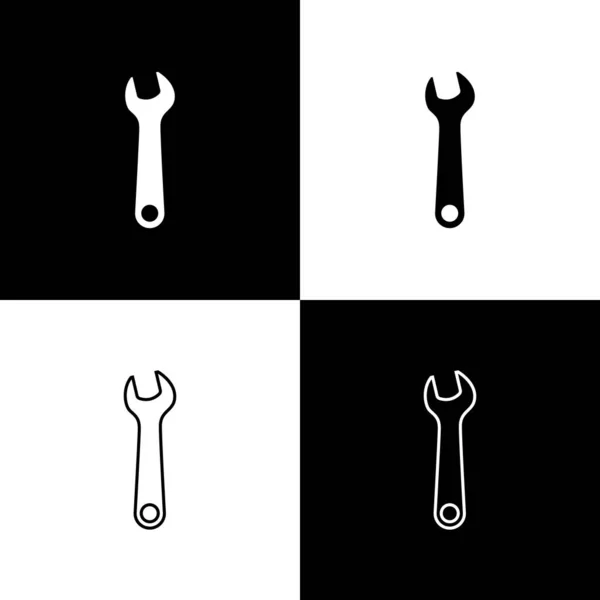 Set Wrench icon isolated on black and white background. Spanner repair tool. Service tool symbol. Vector Illustration — Stock Vector