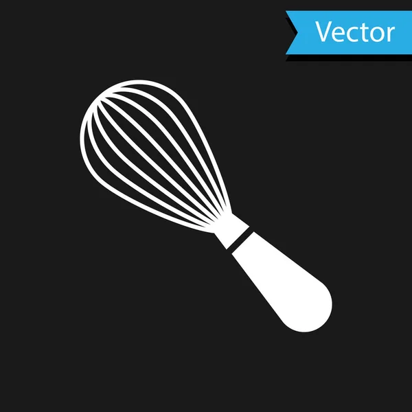 White Kitchen whisk icon isolated on black background. Cooking utensil, egg beater. Cutlery sign. Food mix symbol. Vector Illustration — Stock Vector