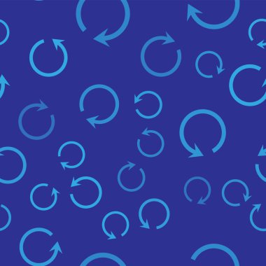 Mavi yenileme simgesi mavi arka planda yalıtılmış Dikişsiz desen. Sembolü yeniden yükleyin. Daire işaretinde döndürme oku. Vektör Illustration