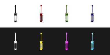 Tornavida simgesini siyah ve beyaz arkaplanda izole et. Servis aracı sembolü. Vektör İllüstrasyonu