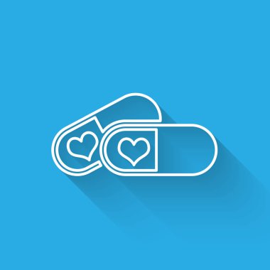 Beyaz çizgi Pills için potens, afrodizyak simgesi uzun gölge ile izole. Erkekler ve kadınlar için seks hapları. Vektör Illustration