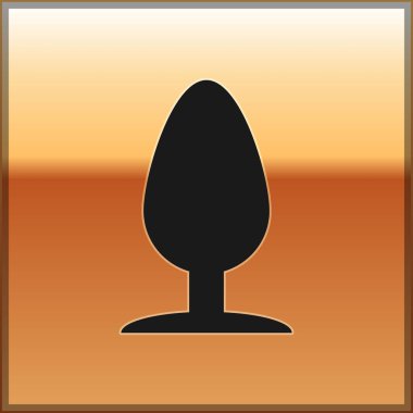 Siyah anal fiş simgesi altın arka planda izole. Popo fişi işareti. Fetiş aksesuarı. Erkek ve kadın için seks oyuncağı. Vektör Illustration