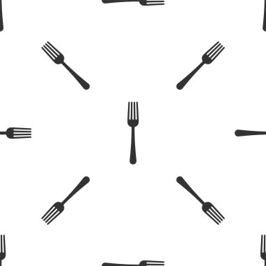 Gri Çatal simgesi, beyaz arka planda kusursuz desen izole etti. Çatal bıçak sembolü. Vektör İllüstrasyonu