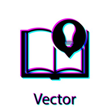 Siyah Ilginç gerçekler simgesi beyaz arka planda izole. Kitap veya makale ve ampul. Vektör Illustration