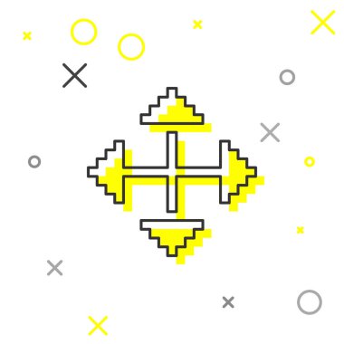 Beyaz arka planda izole dört yön simgesinde gri çizgi piksel okları. İmleç taşı işareti. Vektör Illustration