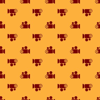 Kırmızı video kamera ile tornavida ve anahtar simgesi izole Dikişsiz desen kahverengi arka plan üzerinde. Ayarlama, hizmet, ayarlama, bakım, onarım, sabitleme. Vektör Illustration