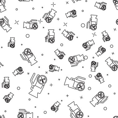 Siyah çizgi video kamera ile tornavida ve anahtar simgesi izole Dikişsiz desen beyaz arka plan üzerinde. Ayarlama, hizmet, ayarlama, bakım, onarım, sabitleme. Vektör Illustration