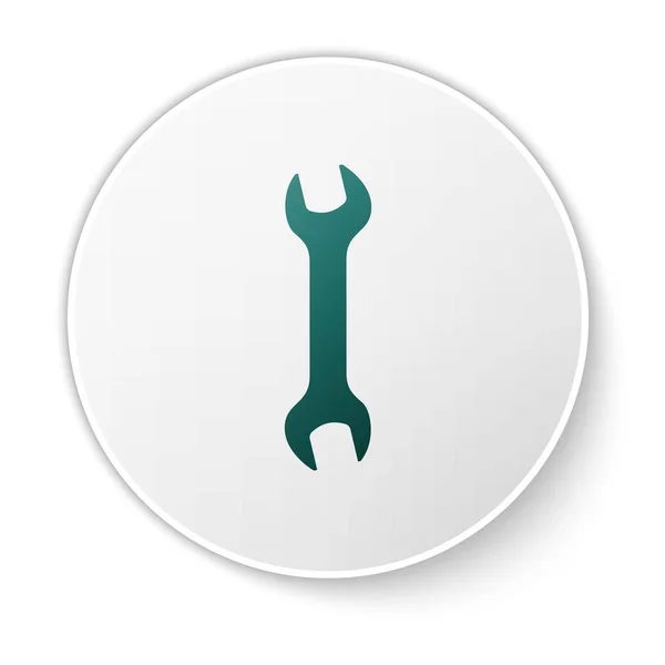 Icona della chiave verde isolata su sfondo bianco. Strumento di riparazione chiave. Simbolo strumento di servizio. Pulsante cerchio bianco. Illustrazione vettoriale — Vettoriale Stock
