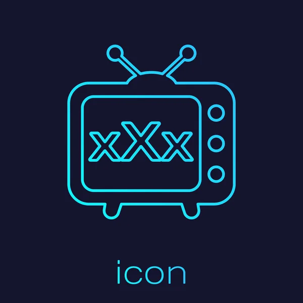 Бирюзовая линия XXX телевизор старый телевизионный значок изолирован на синем фоне. Символ возрастных ограничений. 18 плюс знак содержания. Канал для взрослых. Векторная миграция — стоковый вектор