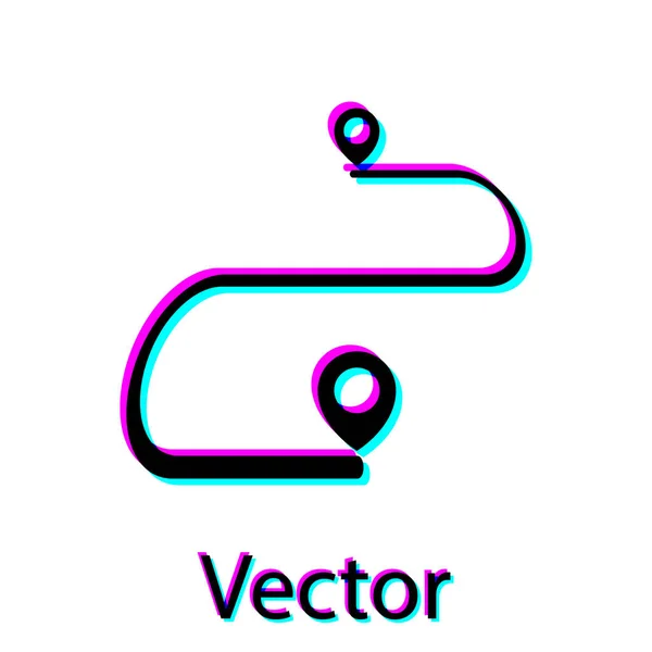 Icono de ubicación de ruta negra aislado sobre fondo blanco. Señal de mapa. Concepto de camino o camino. Navegador GPS. Ilustración vectorial — Vector de stock