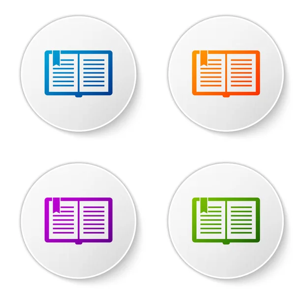 Couleur Icône de livre ouvert isolé sur fond blanc. Définir des icônes dans les boutons cercle. Illustration vectorielle — Image vectorielle