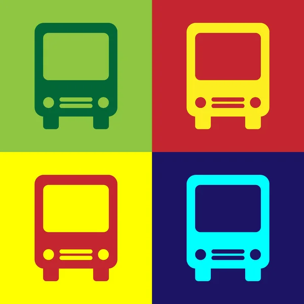 颜色总线图标隔离在颜色背景上。交通概念。巴士旅游交通标志。旅游或公共车辆标志。矢量插图 — 图库矢量图片