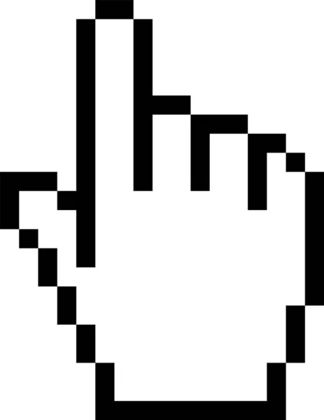 Siyah piksel el imleç simgesi beyaz arka planda yalıtılmış. İşaretçi el imleci. Vektör Illustration — Stok Vektör