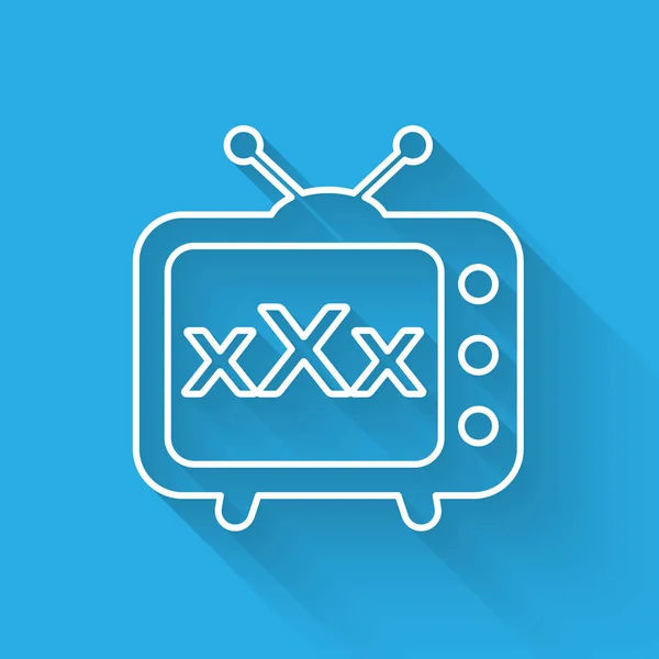 Biała linia XXX TV stara ikona telewizyjna na białym tle z długim cieniem. Symbol ograniczenia wieku. 18 plus znak treści. Kanał dla dorosłych. Ilustracja wektorowa — Wektor stockowy