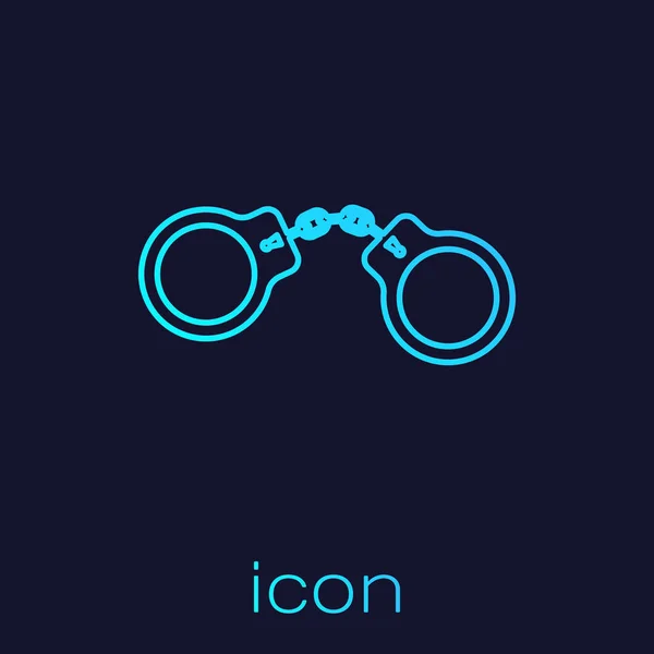 Turquoise line Handcuffs icon isolated on blue background. Vector Illustration — Stock Vector