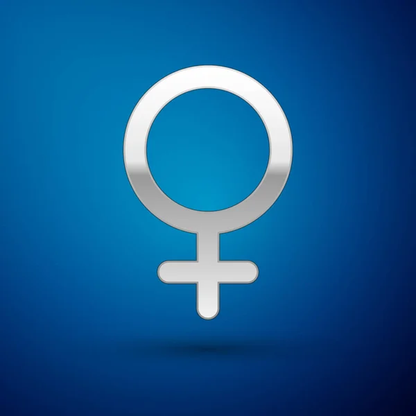 파란색 배경에 격리 된 실버 여성 성별 기호 아이콘입니다. 금성 기호입니다. 여성 유기체 또는 여성의 상징. 벡터 일러스트레이션 — 스톡 벡터