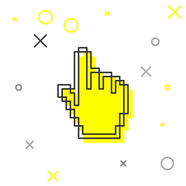 Linha cinza Pixel ícone cursor mão isolado no fundo branco. Cursor de ponteiro. Ilustração vetorial —  Vetores de Stock