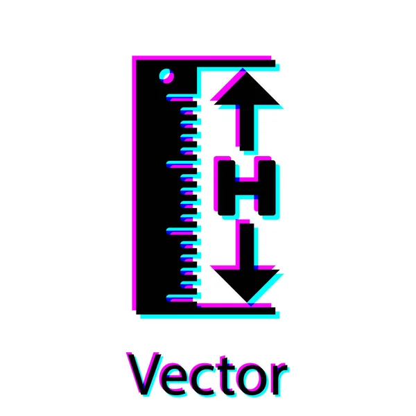Preto O ícone de altura e comprimento de medição isolado no fundo branco. Régua, recta, símbolo de escala. Ilustração vetorial — Vetor de Stock