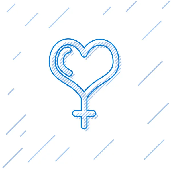 Kék vonal női nemi szimbólum és szív ikon izolált fehér háttér. Vénusz szimbóluma. Egy női organizmus vagy nő szimbóluma. Vektoros illusztráció — Stock Vector