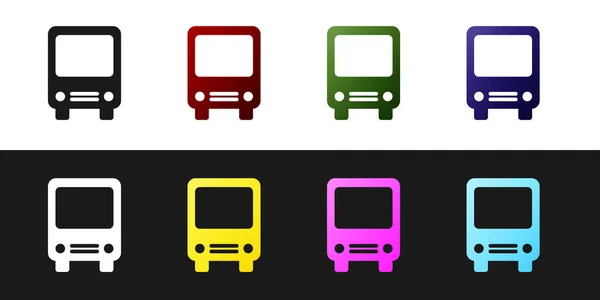 Definir ícone de ônibus isolado no fundo preto e branco. Conceito de transporte. Sinal de transporte de ônibus. Símbolo do turismo ou veículo público. Ilustração vetorial — Vetor de Stock