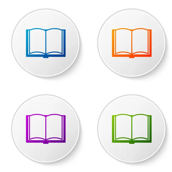 Color Otwórz ikonę książki na białym tle. Ustawianie ikon w przyciskach okręgu. Ilustracja wektorowa — Wektor stockowy