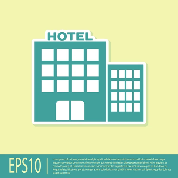 Green Hotel building icon isolated on yellow background. Vector Illustration — Stock Vector