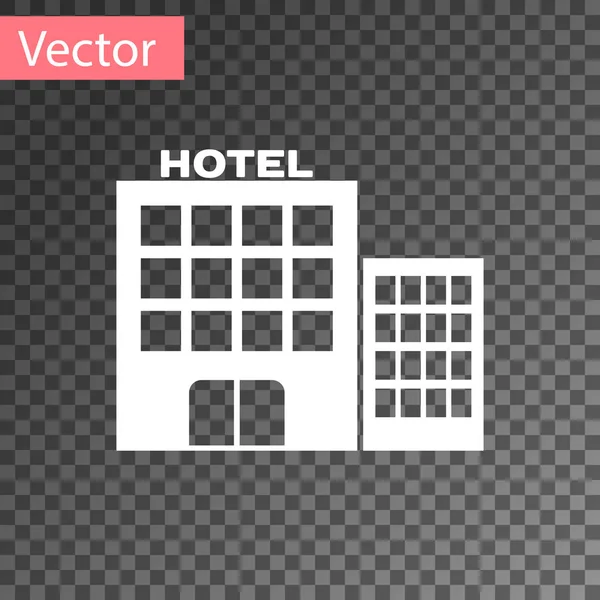 Weißes Hotelgebäude-Symbol isoliert auf transparentem Hintergrund. Vektorillustration — Stockvektor